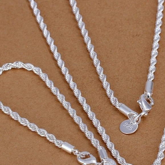 Other - Men's 925 Sterling Silver Rope Necklace Bracelet